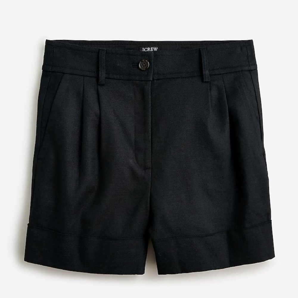 Cuffed high-rise suit short in stretch linen blend